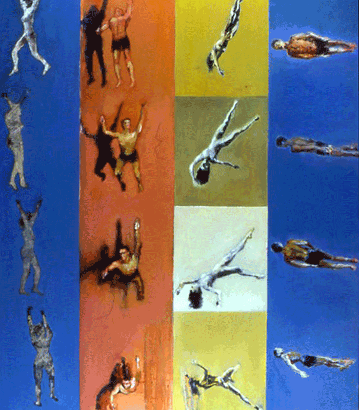 Painting of four movements by four acrobats
